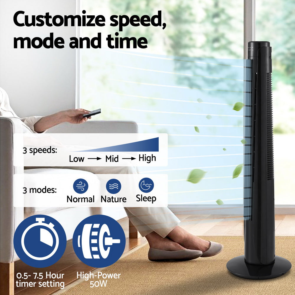 Ceiling Fans: Devanti Tower Fan Oscillating 3 Speeds with Remote 93cm