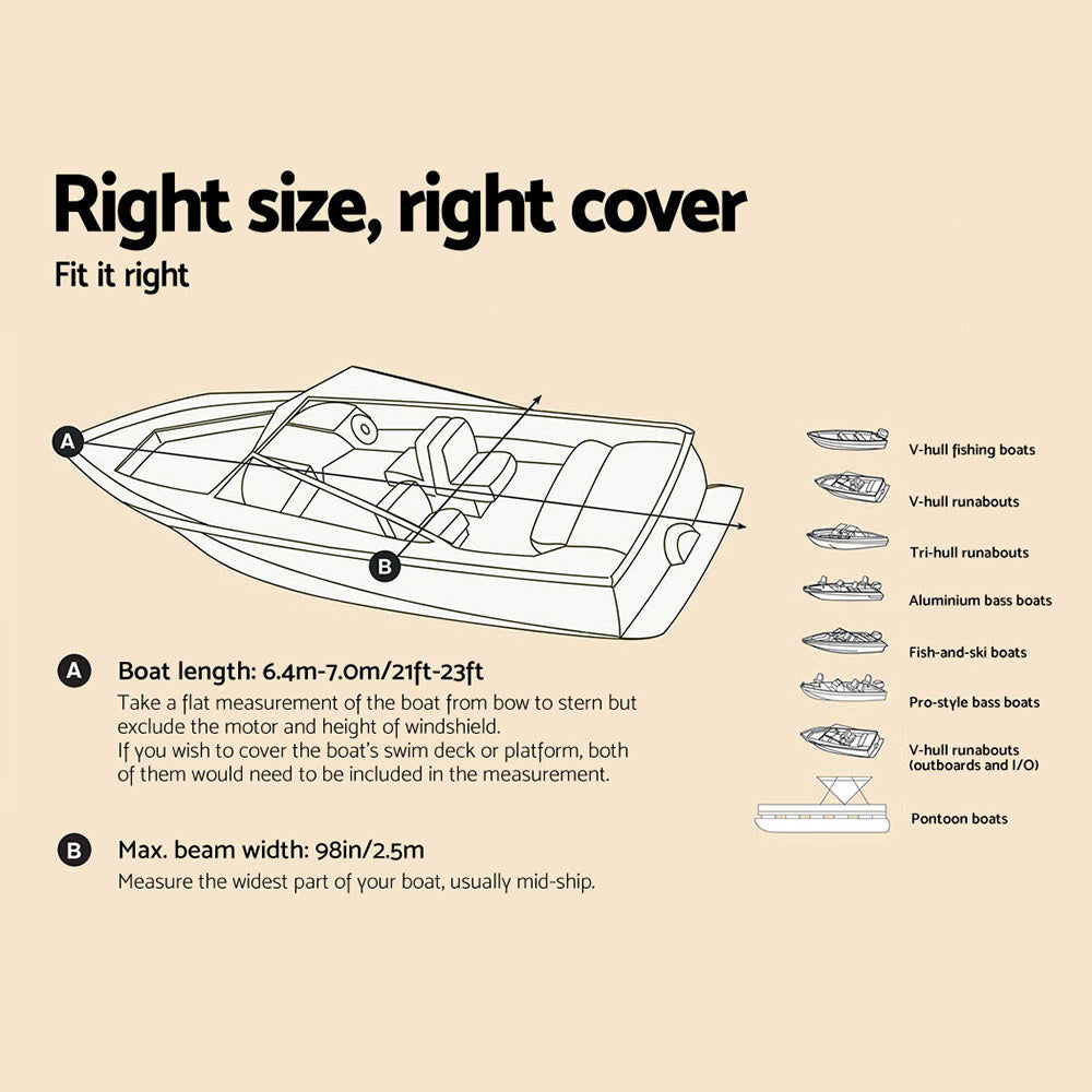 Boating Accessories: Seamanship Boat Cover 21-23ft Trailerable Jumbo Marine 600D Heavy Duty Grey