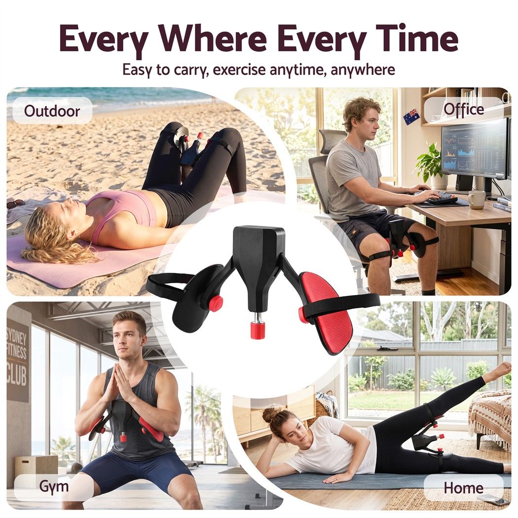 Everfit Pelvic Floor Exerciser Inner Thigh Kegel Trainer 35KG 360 Adjustable Men Women Black & Red