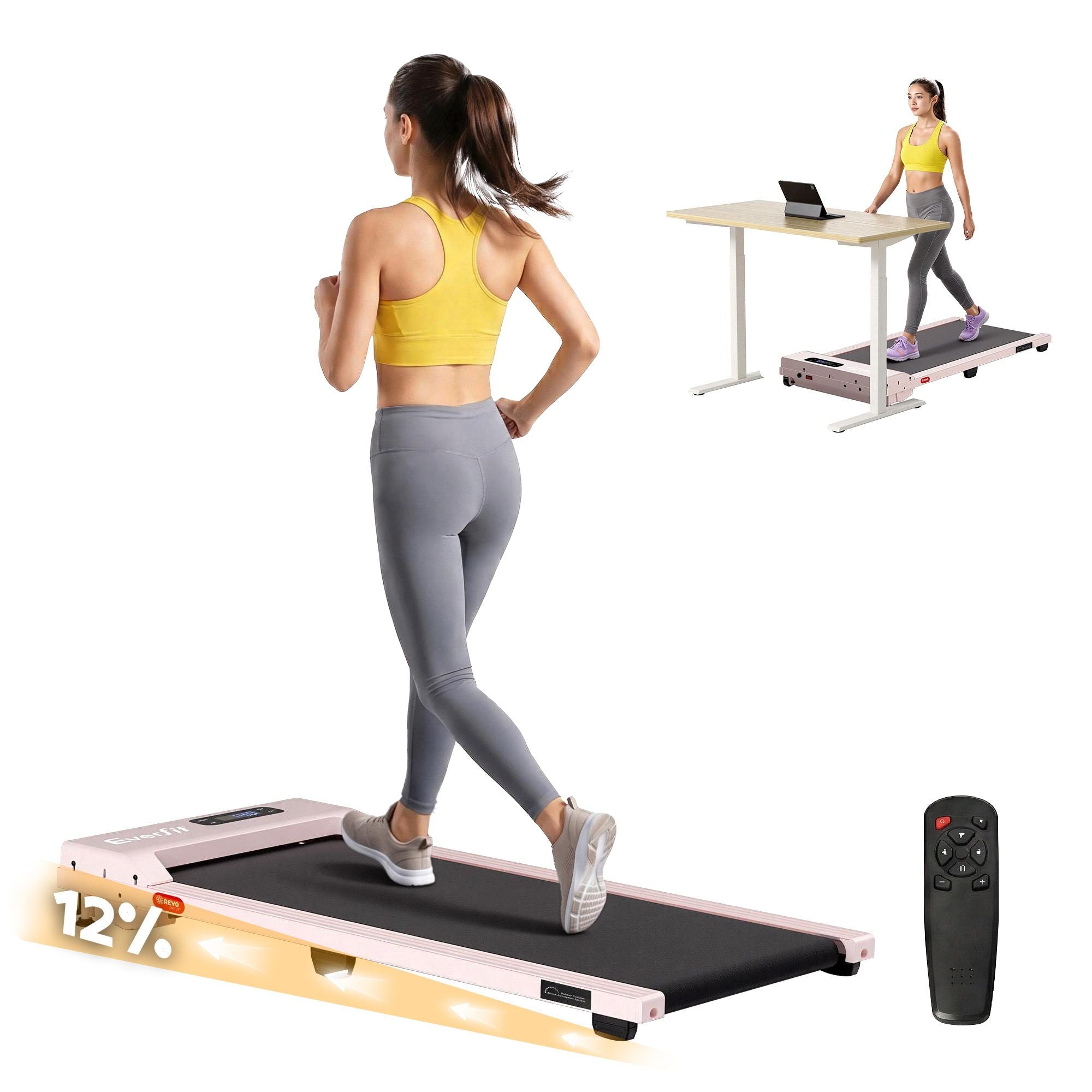 Everfit 3 in 1 Walking Pad Treadmill 12% Incline Under Desk Treadmills for Home Gym With 38cm Wide Belt Pink