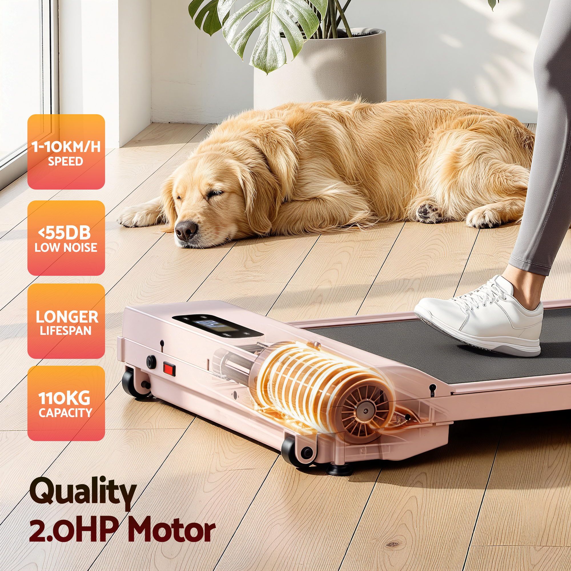 Everfit 3 in 1 Walking Pad Treadmill 12% Incline Under Desk Treadmills for Home Gym With 38cm Wide Belt Pink