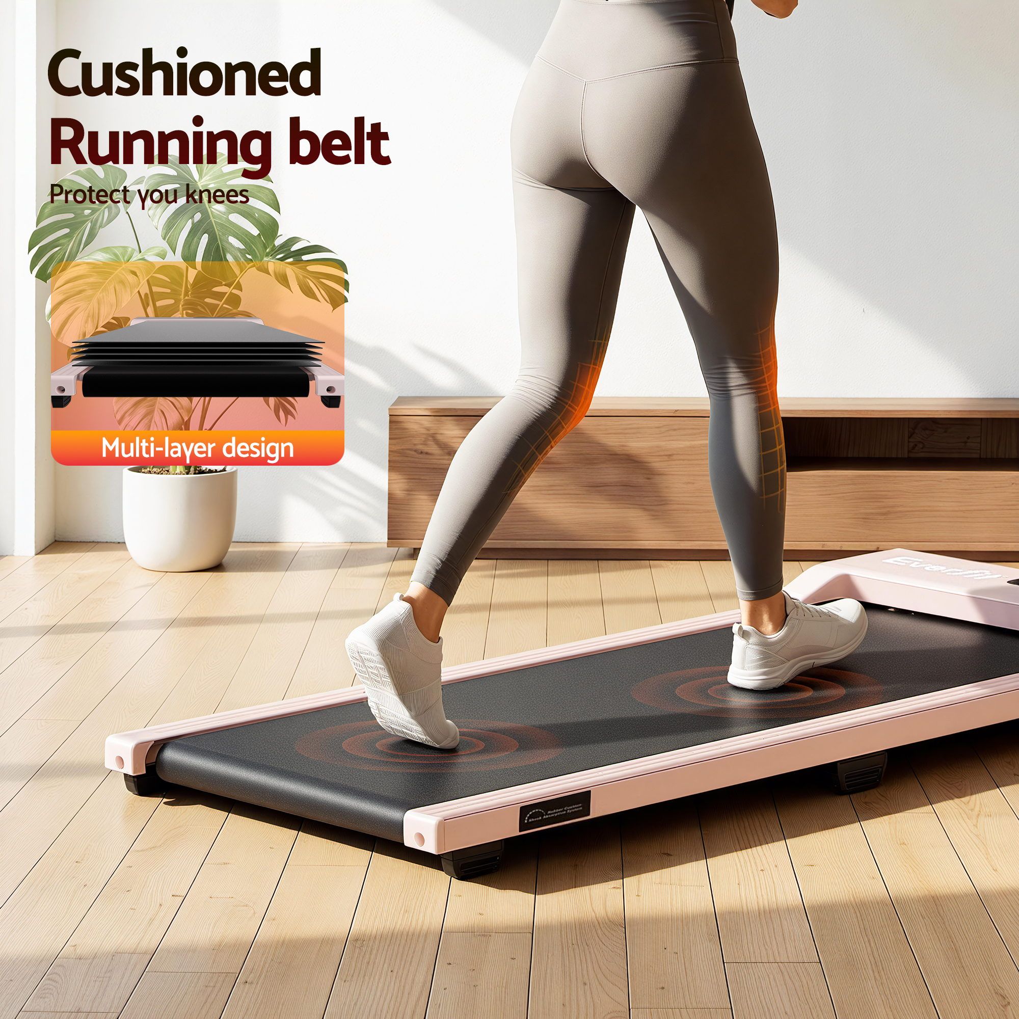 Everfit 3 in 1 Walking Pad Treadmill 12% Incline Under Desk Treadmills for Home Gym With 38cm Wide Belt Pink