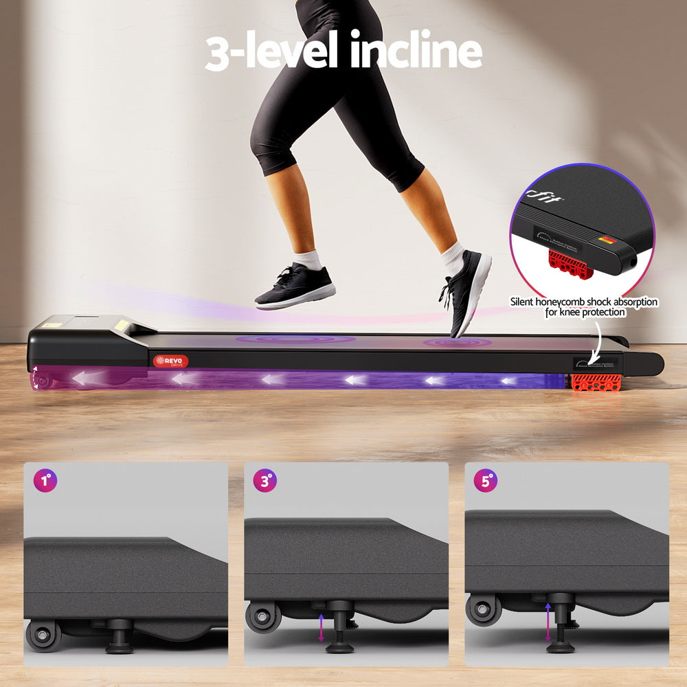 Treadmills: Everfit Treadmill Electric Walking Pad Incline Under Desk Home Gym 380mm Black