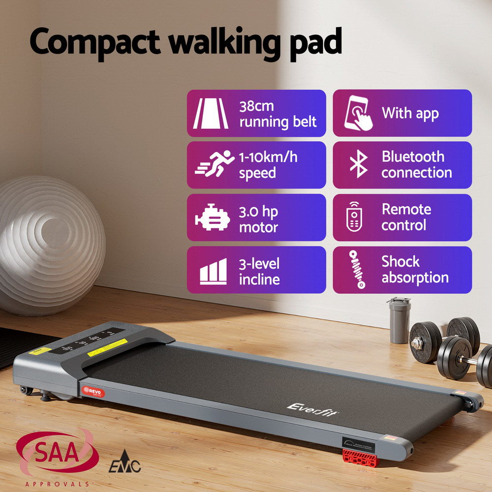 Treadmills: Everfit Treadmill Electric Walking Pad Incline Under Desk Home Gym 380mm Grey