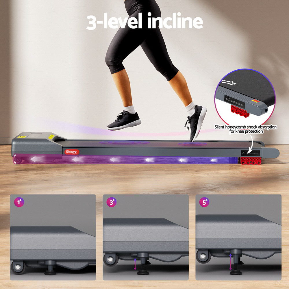Treadmills: Everfit Treadmill Electric Walking Pad Incline Under Desk Home Gym 380mm Grey