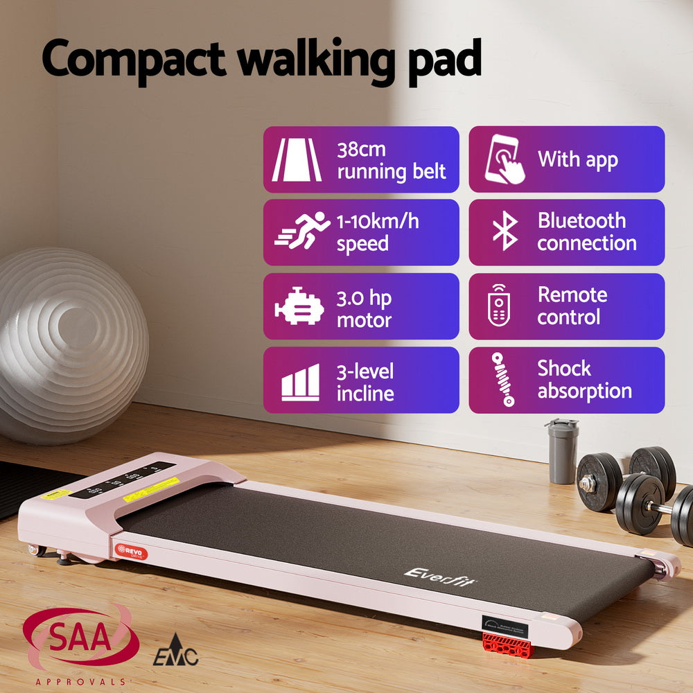 Treadmills: Everfit Treadmill Electric Walking Pad Incline Under Desk Home Gym 380mm Pink
