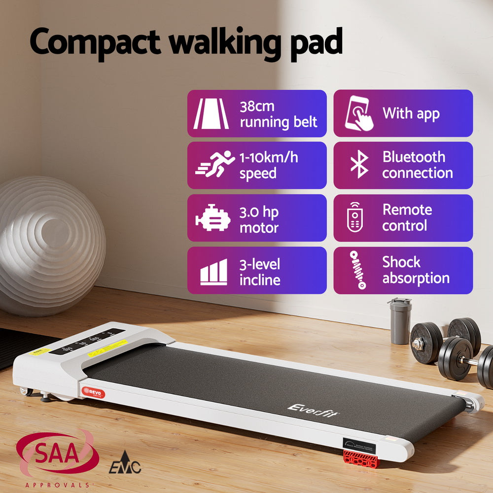Treadmills: Everfit Treadmill Electric Walking Pad Incline Under Desk Home Gym 380mm White