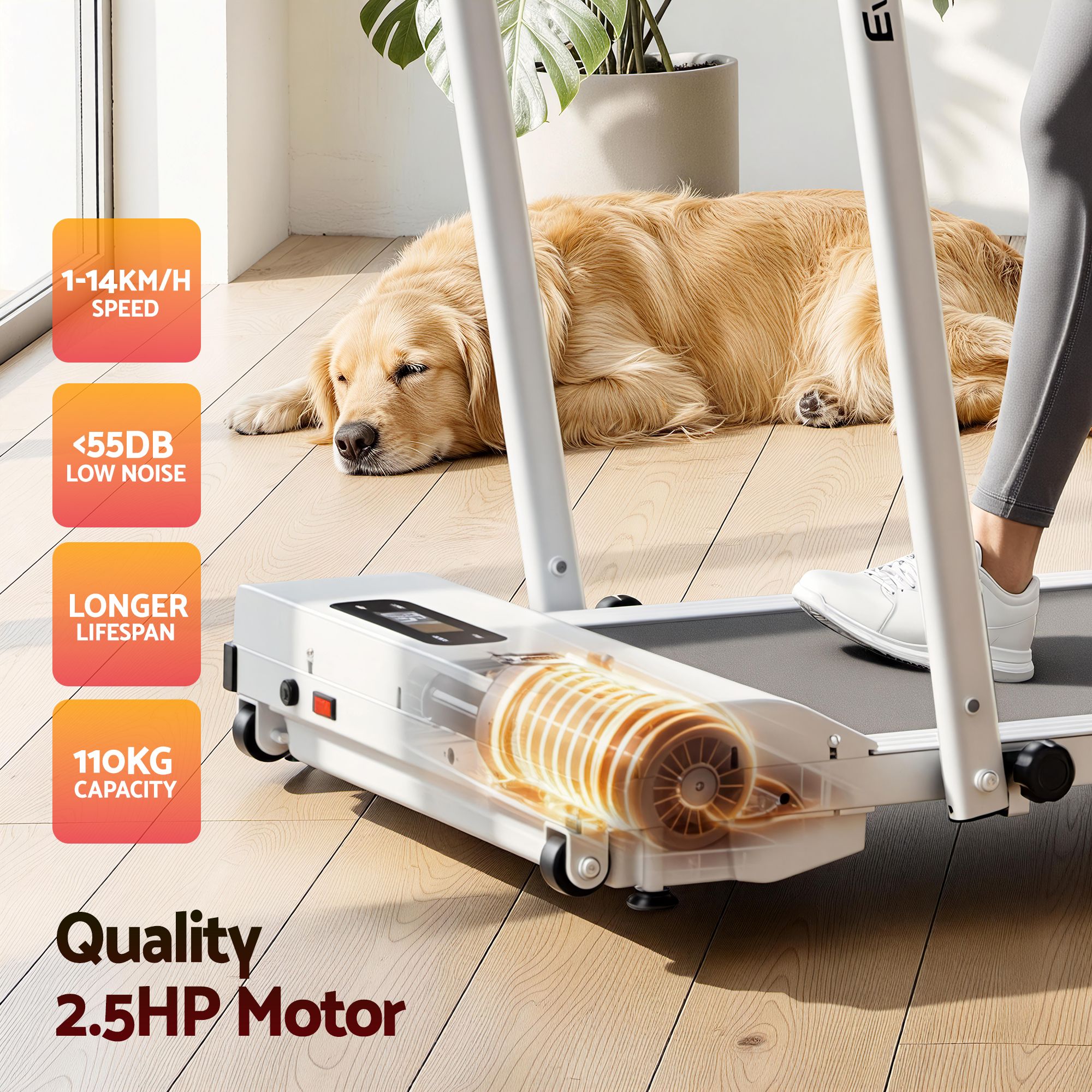 Everfit 3 in 1 Walking Pad Treadmill 12% Incline Foldable Under Desk Treadmills for Home Gym With 38cm Wide Belt White