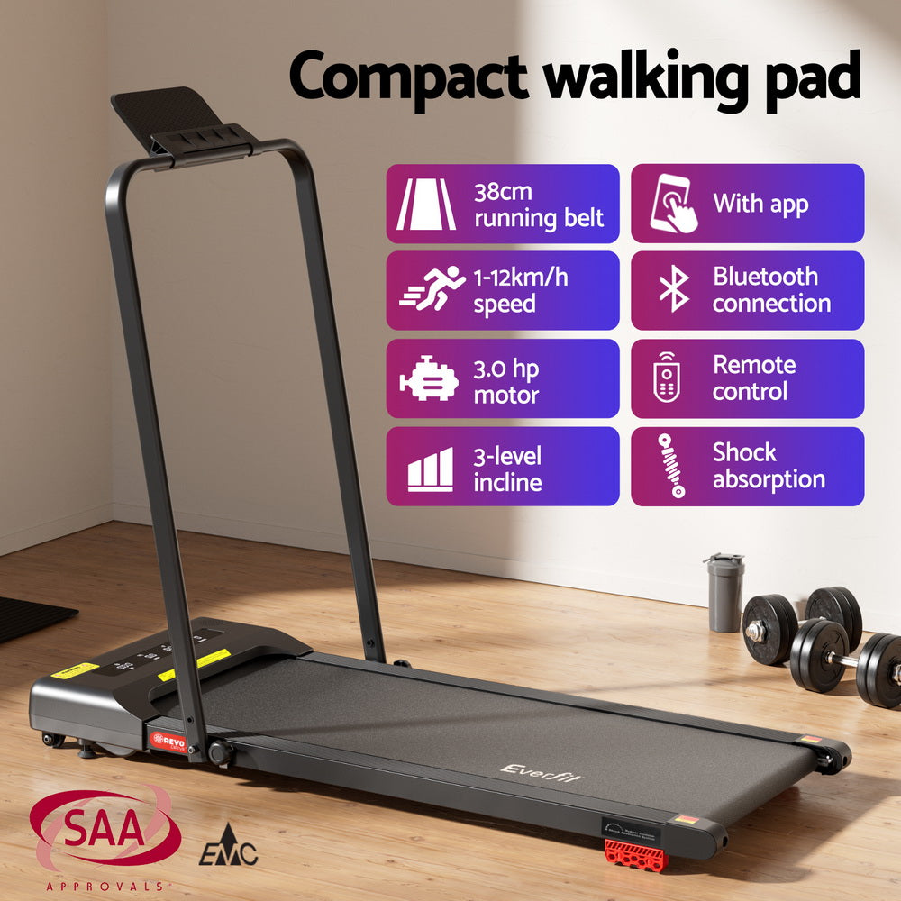 Treadmills: Everfit Treadmill Electric Walking Pad Incline Under Desk 380mm Black
