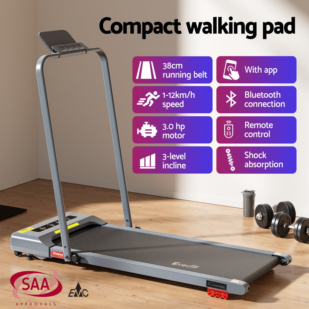Treadmills: Everfit Treadmill Electric Walking Pad Incline Under Desk 380mm Grey