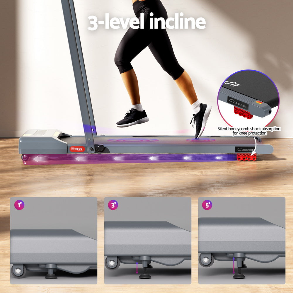 Treadmills: Everfit Treadmill Electric Walking Pad Incline Under Desk 380mm Grey