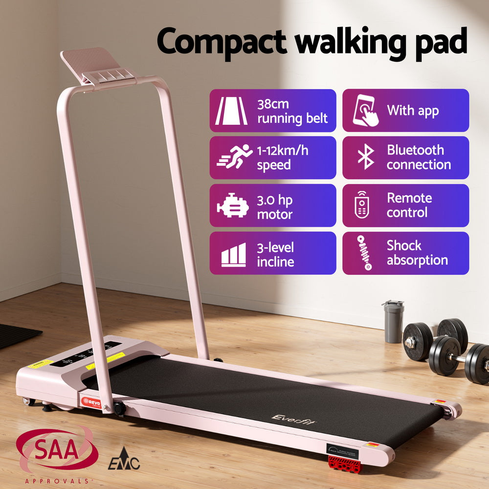 Treadmills: Everfit Treadmill Electric Walking Pad Incline Under Desk 380mm Pink