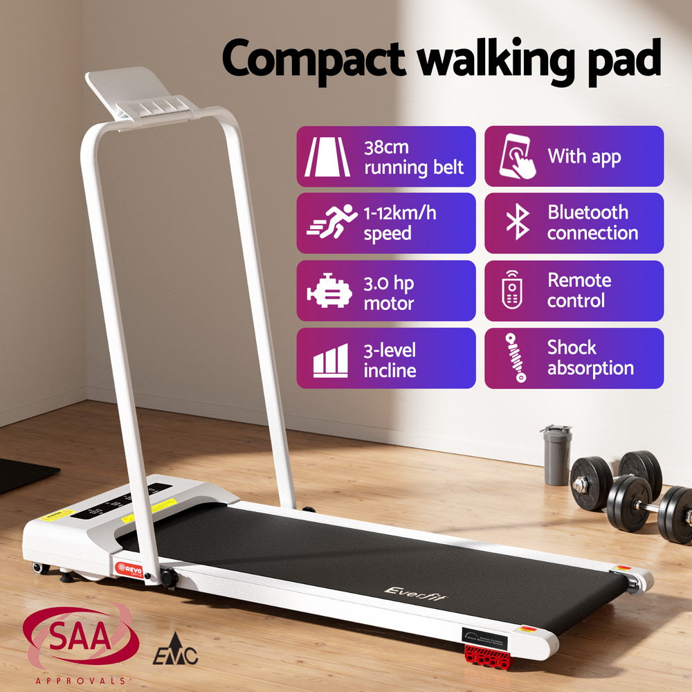 Treadmills: Everfit Treadmill Electric Walking Pad Incline Under Desk 380mm White
