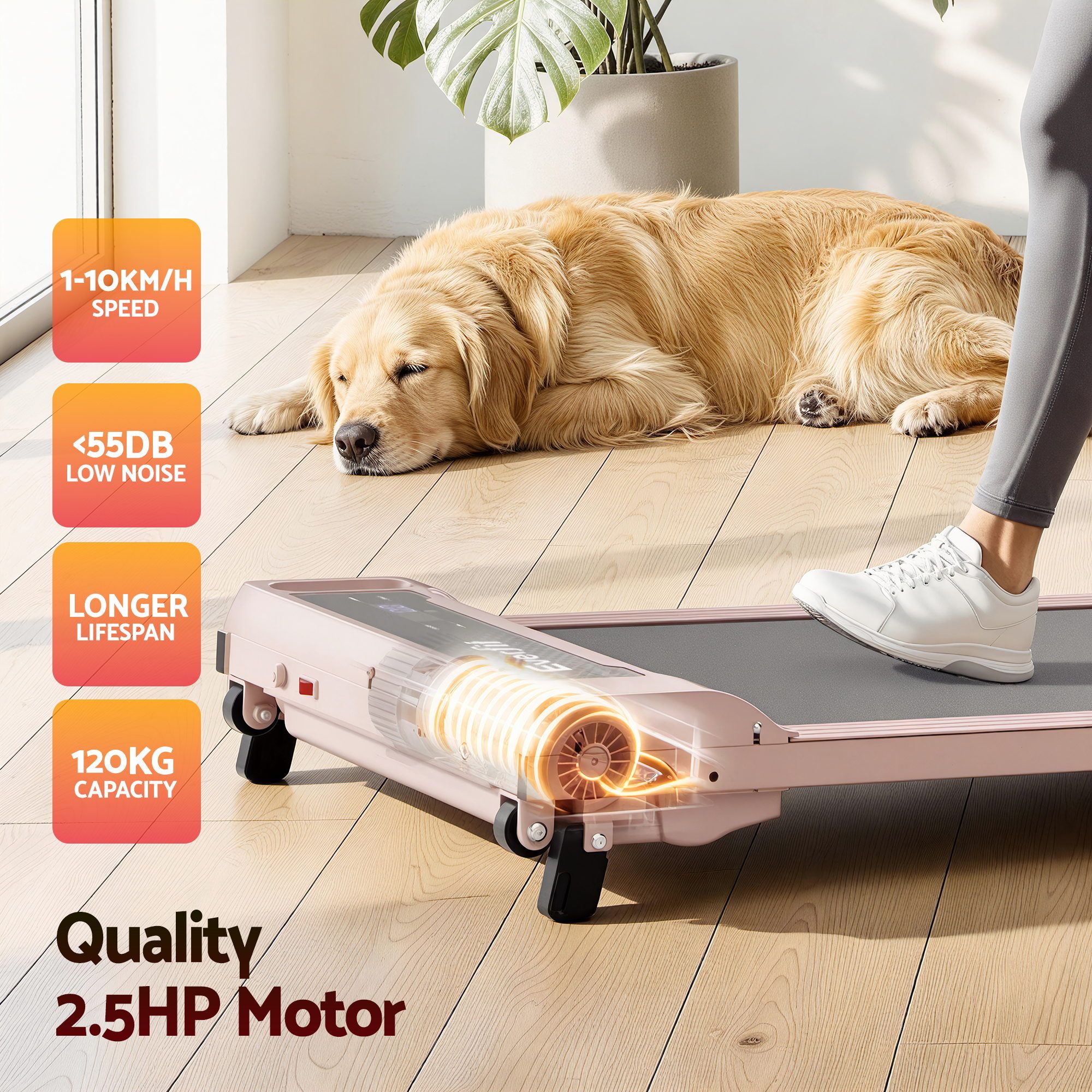 Everfit 3 in 1 Walking Pad Treadmill 12% Incline Under Desk Treadmills for Home Gym With 40cm Wide Belt Pink