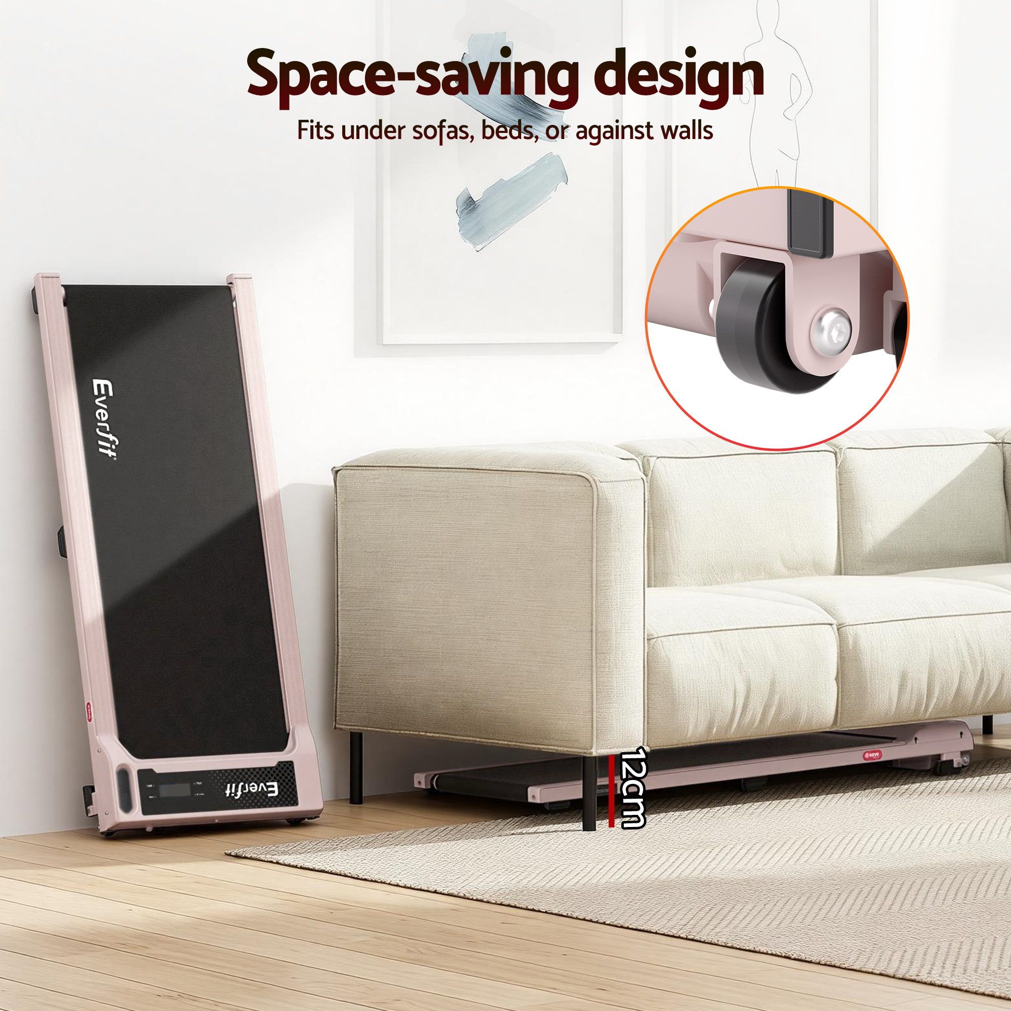 Everfit 3 in 1 Walking Pad Treadmill 12% Incline Under Desk Treadmills for Home Gym With 40cm Wide Belt Pink