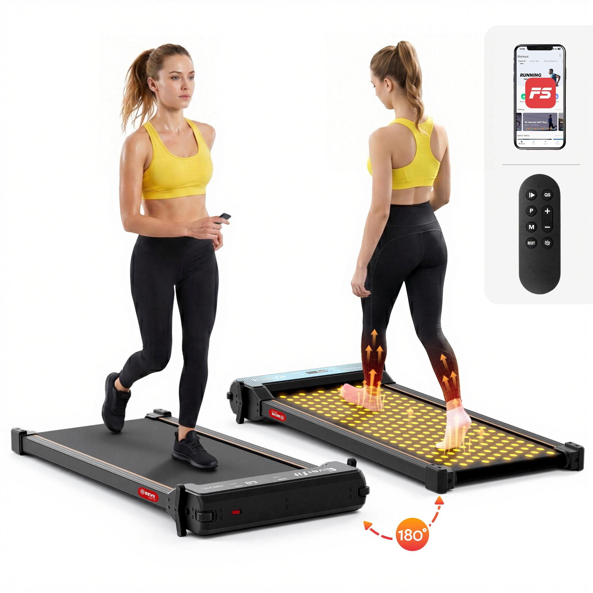 Everfit 2 in 1 Walking Pad Treadmill Dual-Sided Under Desk Treadmills with Foot Massage for Home Gym with App Control Black