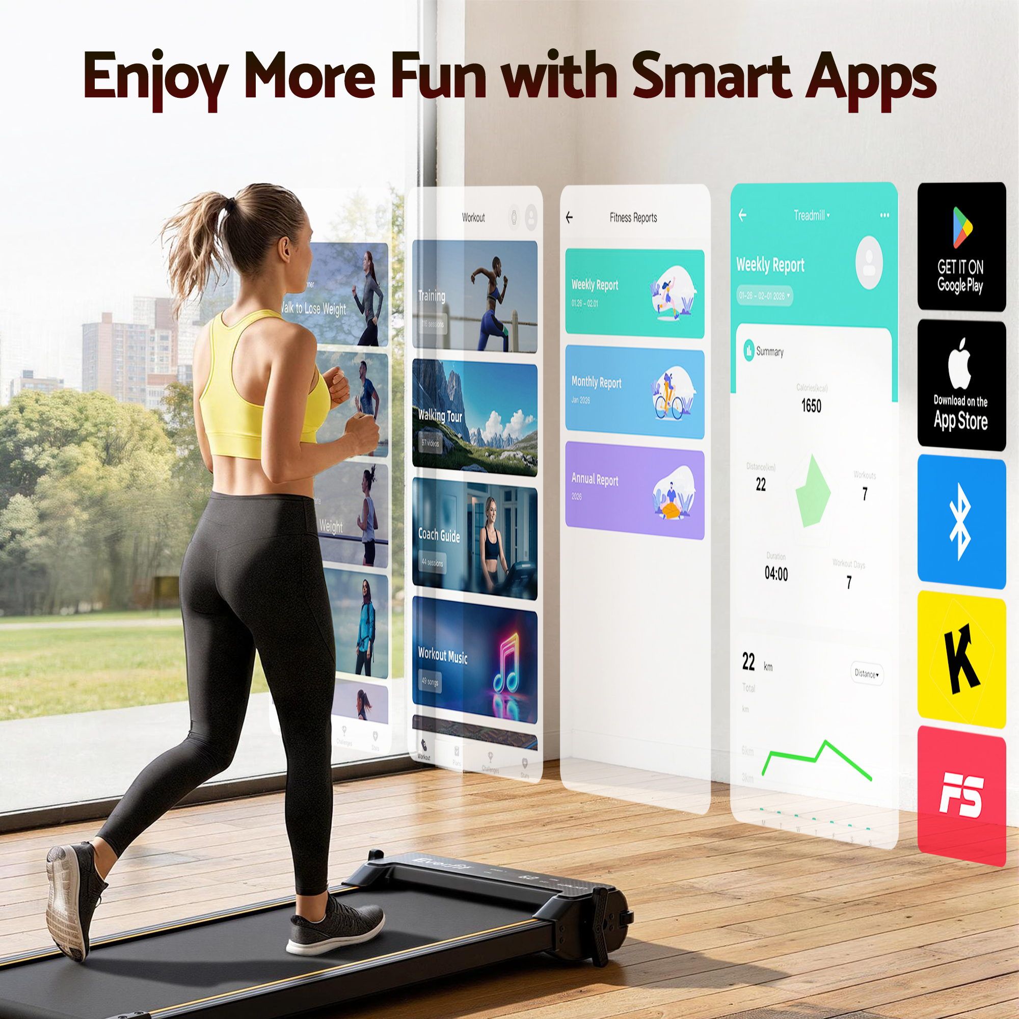 Everfit 2 in 1 Walking Pad Treadmill Dual-Sided Under Desk Treadmills with Foot Massage for Home Gym with App Control Black