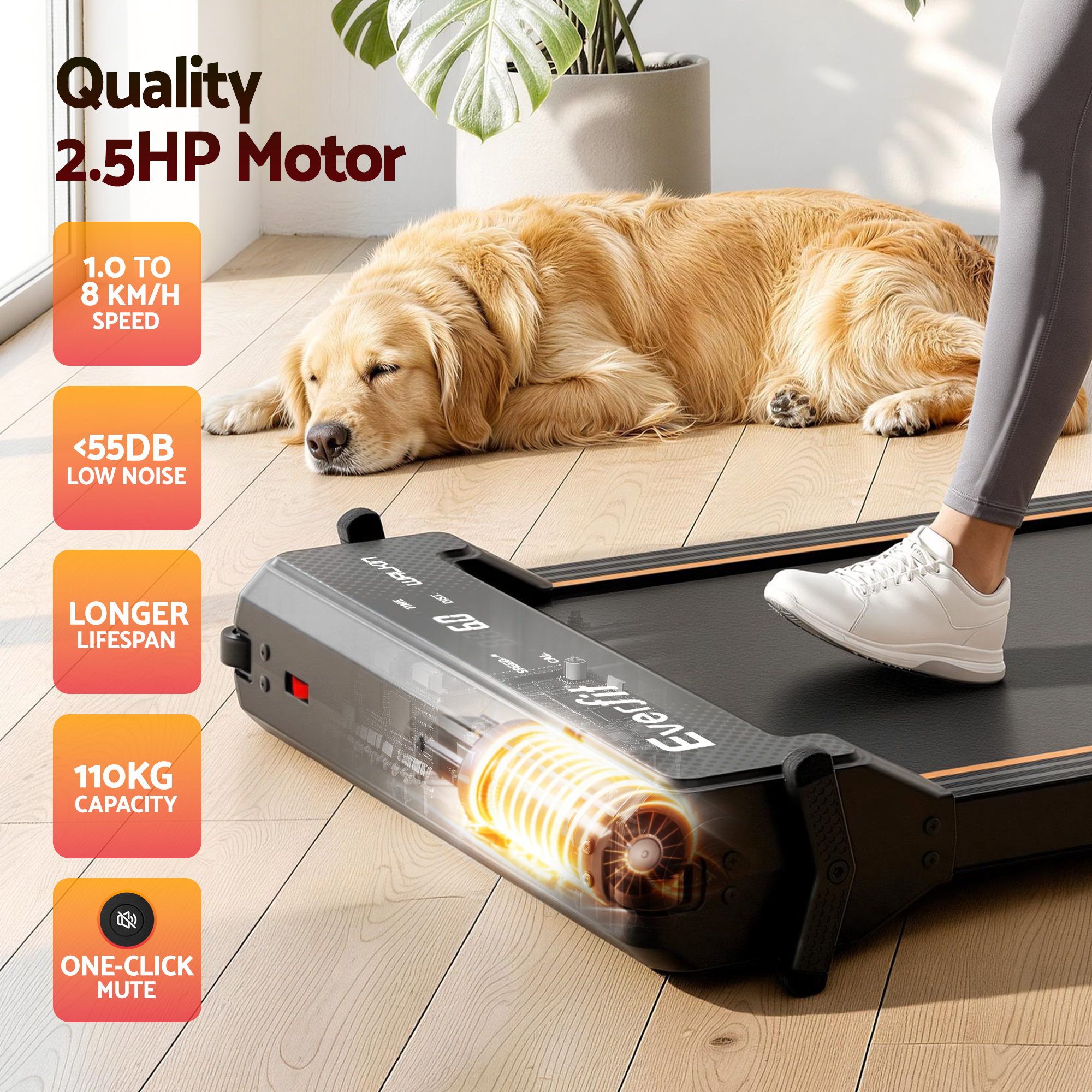Everfit 2 in 1 Walking Pad Treadmill Dual-Sided Under Desk Treadmills with Foot Massage for Home Gym with App Control Black