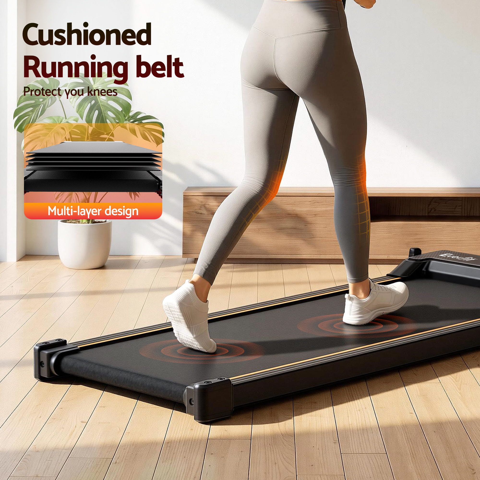 Everfit 2 in 1 Walking Pad Treadmill Dual-Sided Under Desk Treadmills with Foot Massage for Home Gym with App Control Black