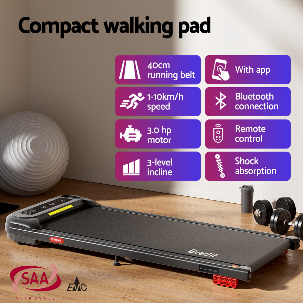 Treadmills: Everfit Treadmill Electric Walking Pad with Incline Under Desk Home Gym Black