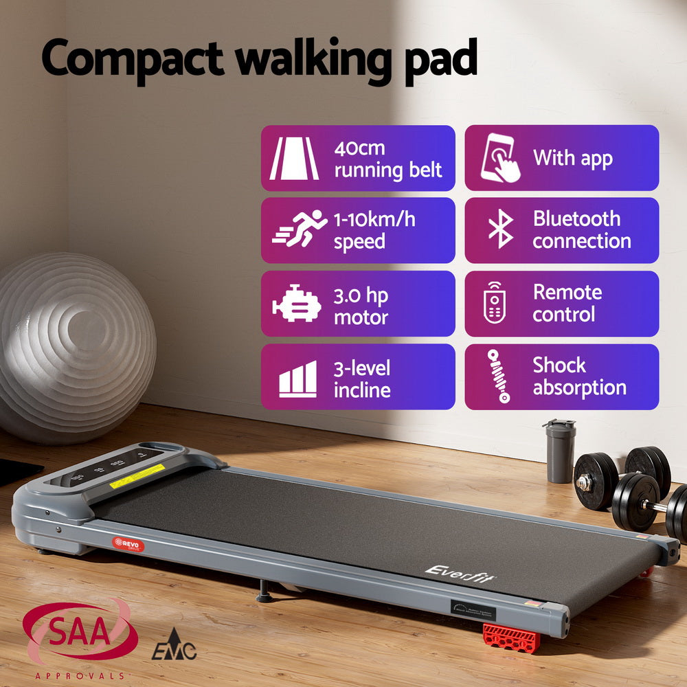Treadmills: Everfit Treadmill Electric Walking Pad with Incline Under Desk Home Gym Grey