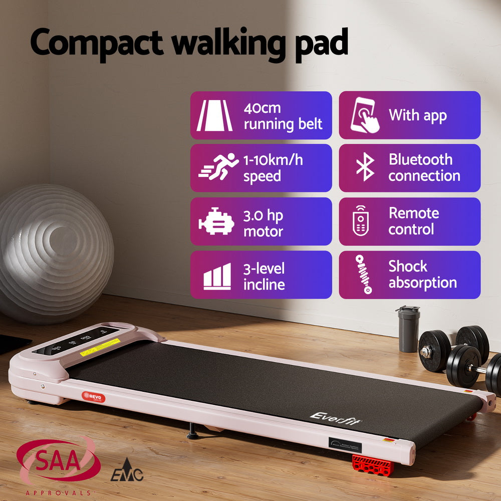 Treadmills: Everfit Treadmill Electric Walking Pad with Incline Under Desk Home Gym Pink