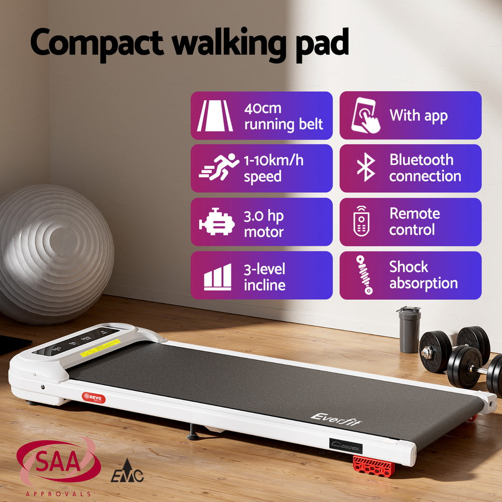 Treadmills: Everfit Treadmill Electric Walking Pad with Incline Under Desk Home Gym White