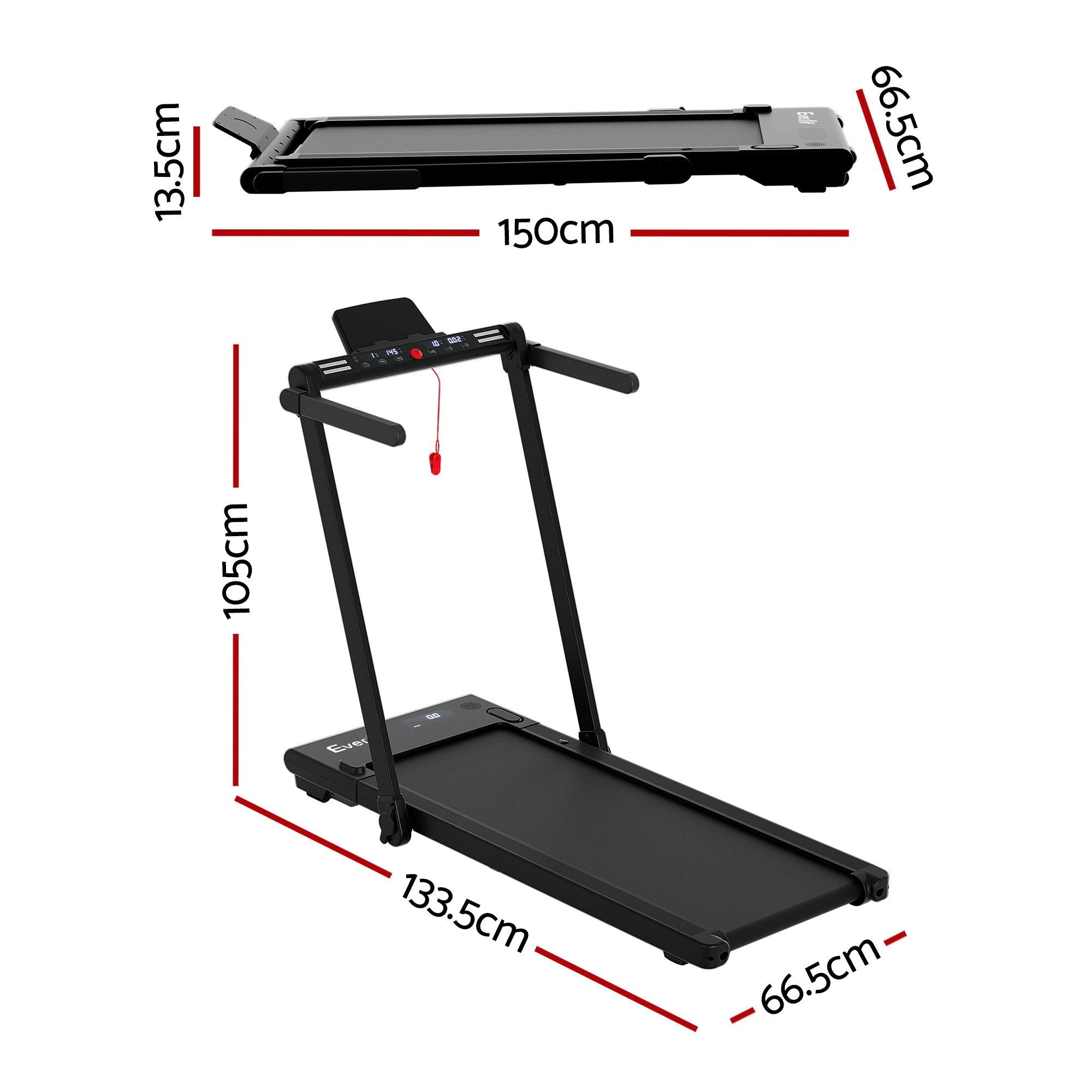Everfit 3 in 1 Walking Pad Treadmill With Led Lights Foldable Under Desk Treadmills for Home Gym 40cm Wide Belt Black