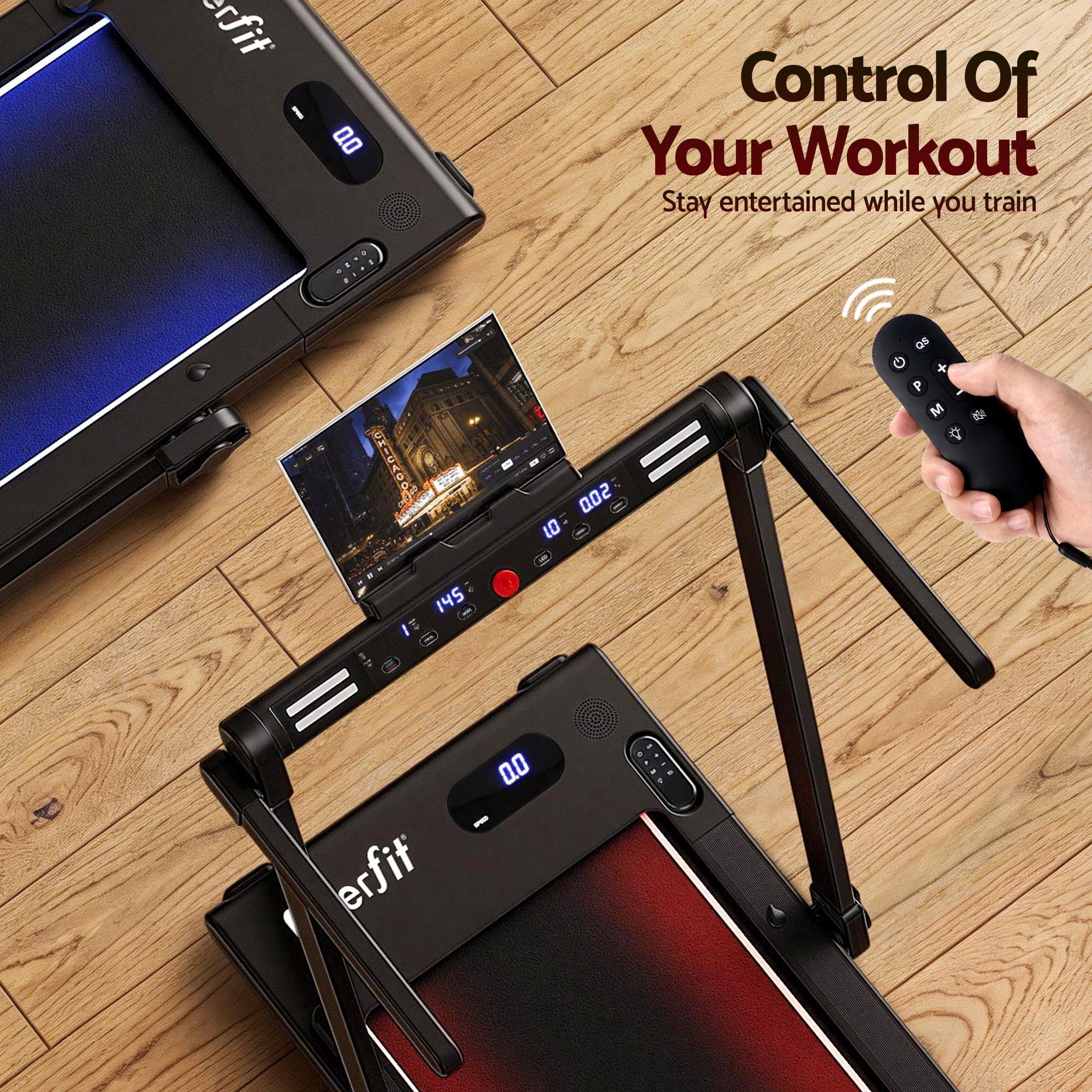 Everfit 3 in 1 Walking Pad Treadmill With Led Lights Foldable Under Desk Treadmills for Home Gym 40cm Wide Belt Black