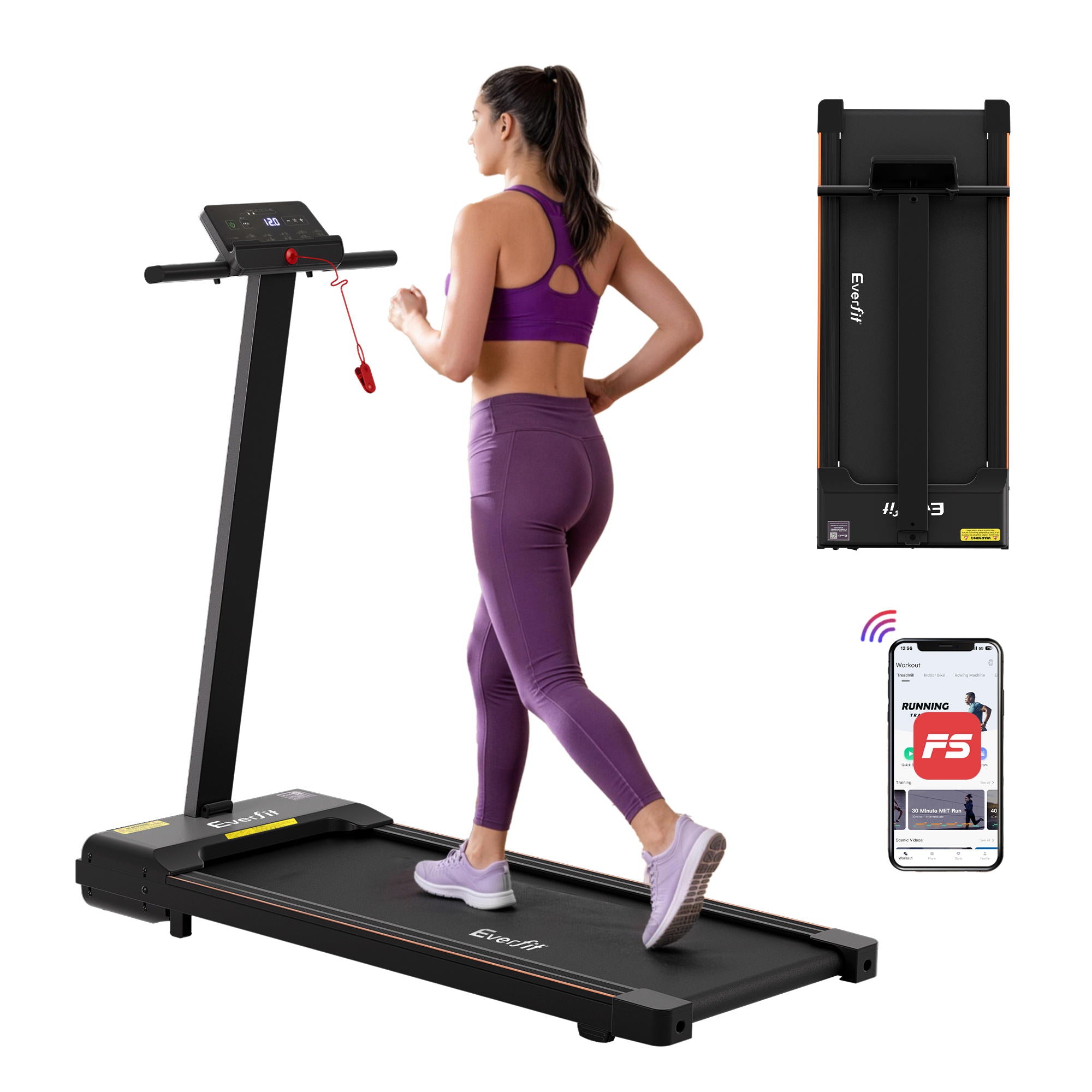 Treadmills: Everfit Walking Pad Treadmill 2 in 1 Foldable for Home Gym 40cm Wide Belt 12 Programs with App
