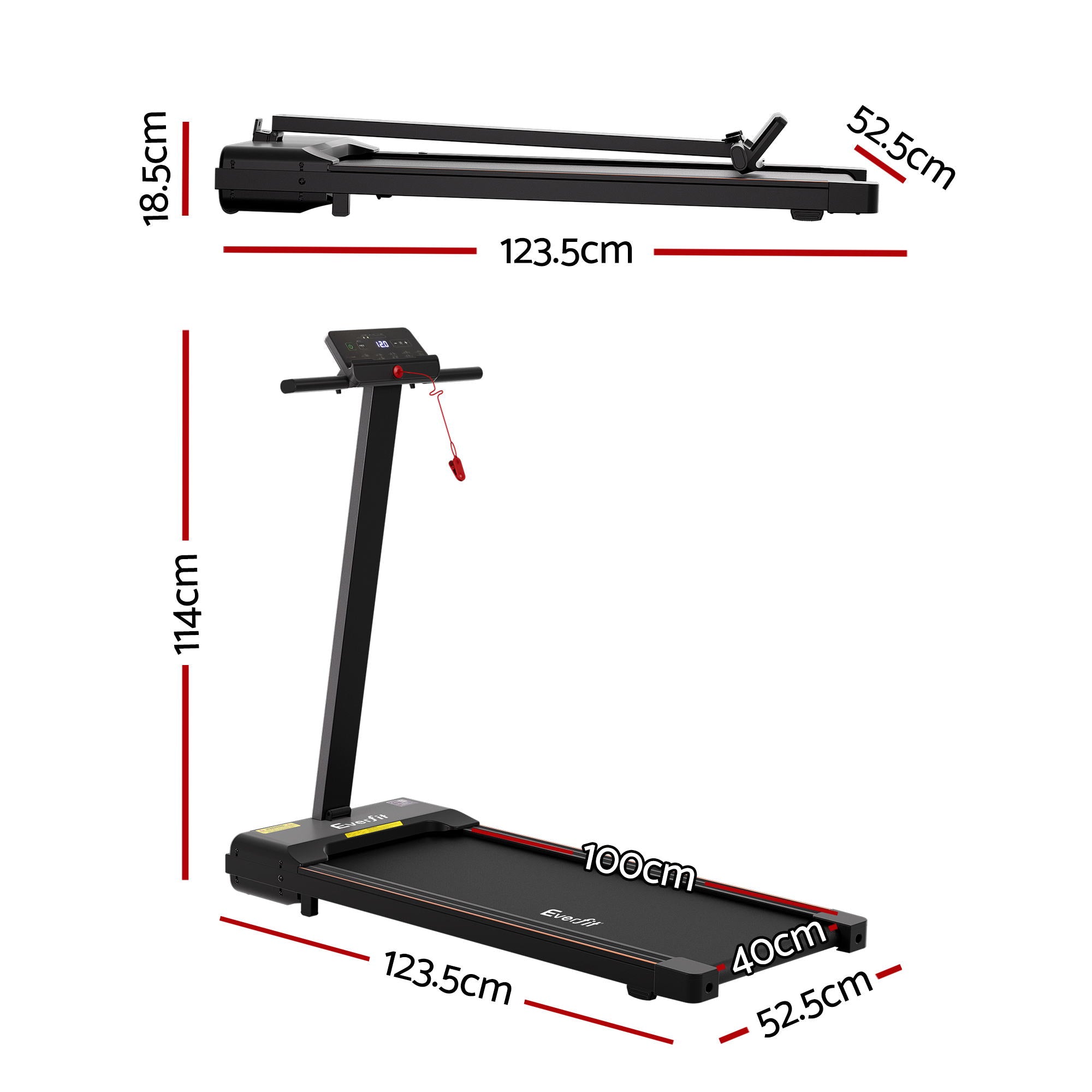 Treadmills: Everfit Walking Pad Treadmill 2 in 1 Foldable for Home Gym 40cm Wide Belt 12 Programs with App
