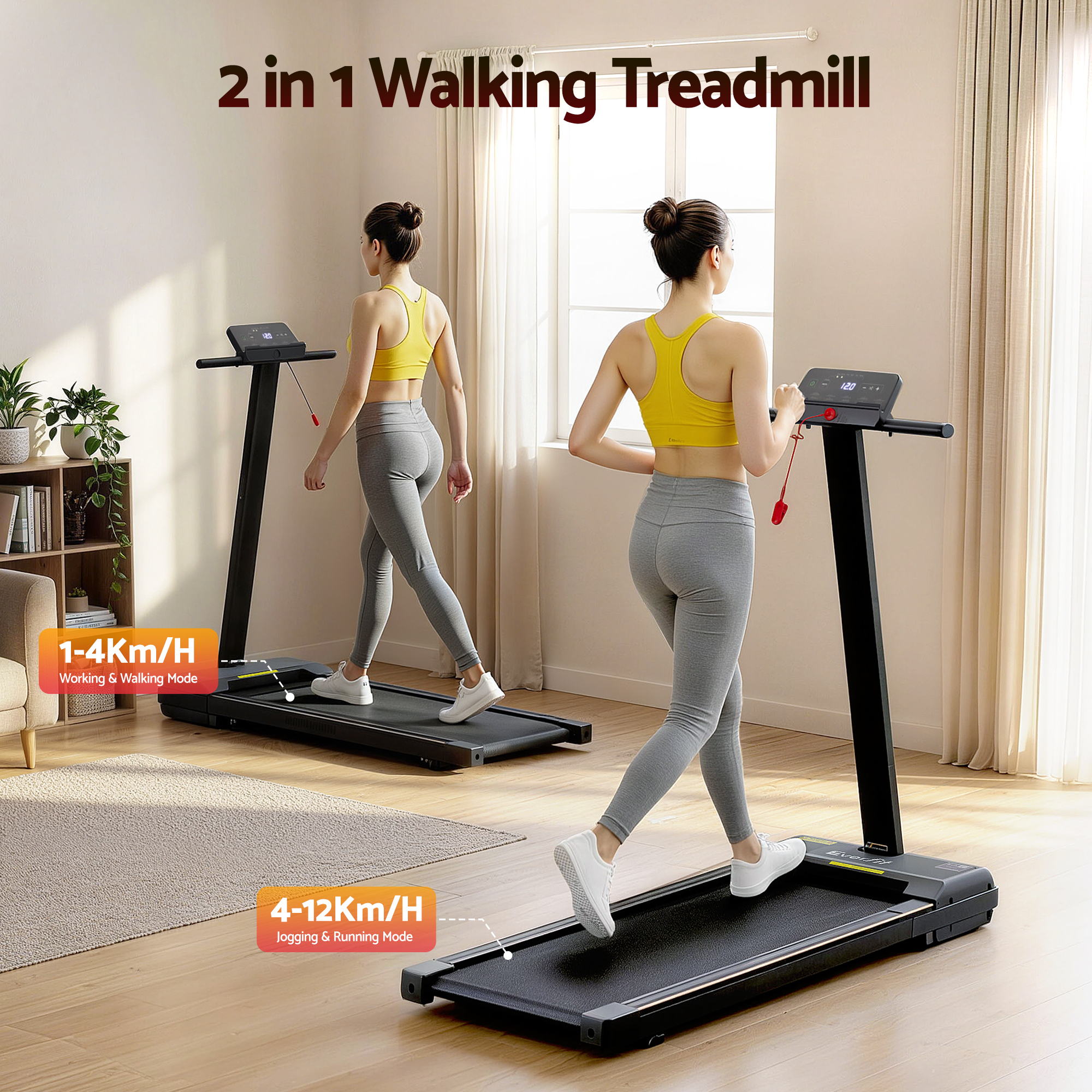 Treadmills: Everfit Walking Pad Treadmill 2 in 1 Foldable for Home Gym 40cm Wide Belt 12 Programs with App