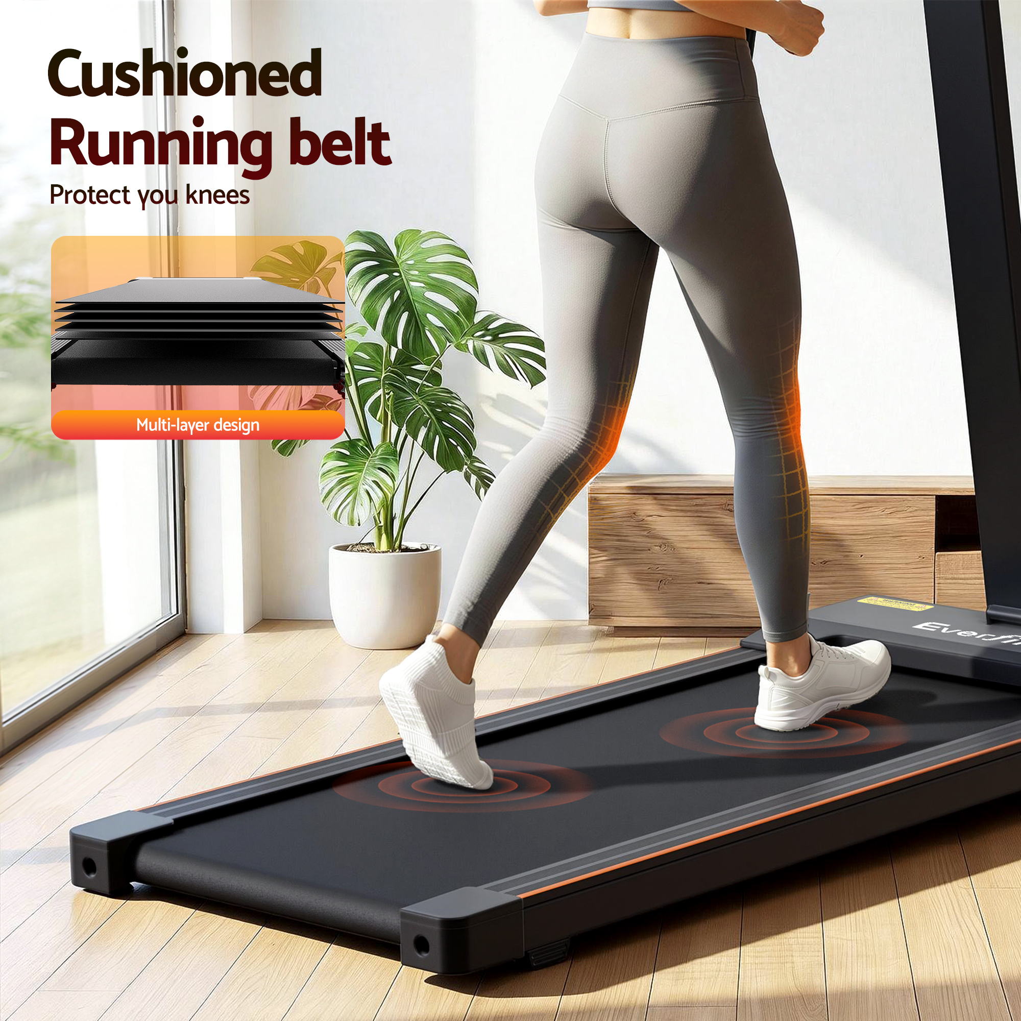 Treadmills: Everfit Walking Pad Treadmill 2 in 1 Foldable for Home Gym 40cm Wide Belt 12 Programs with App