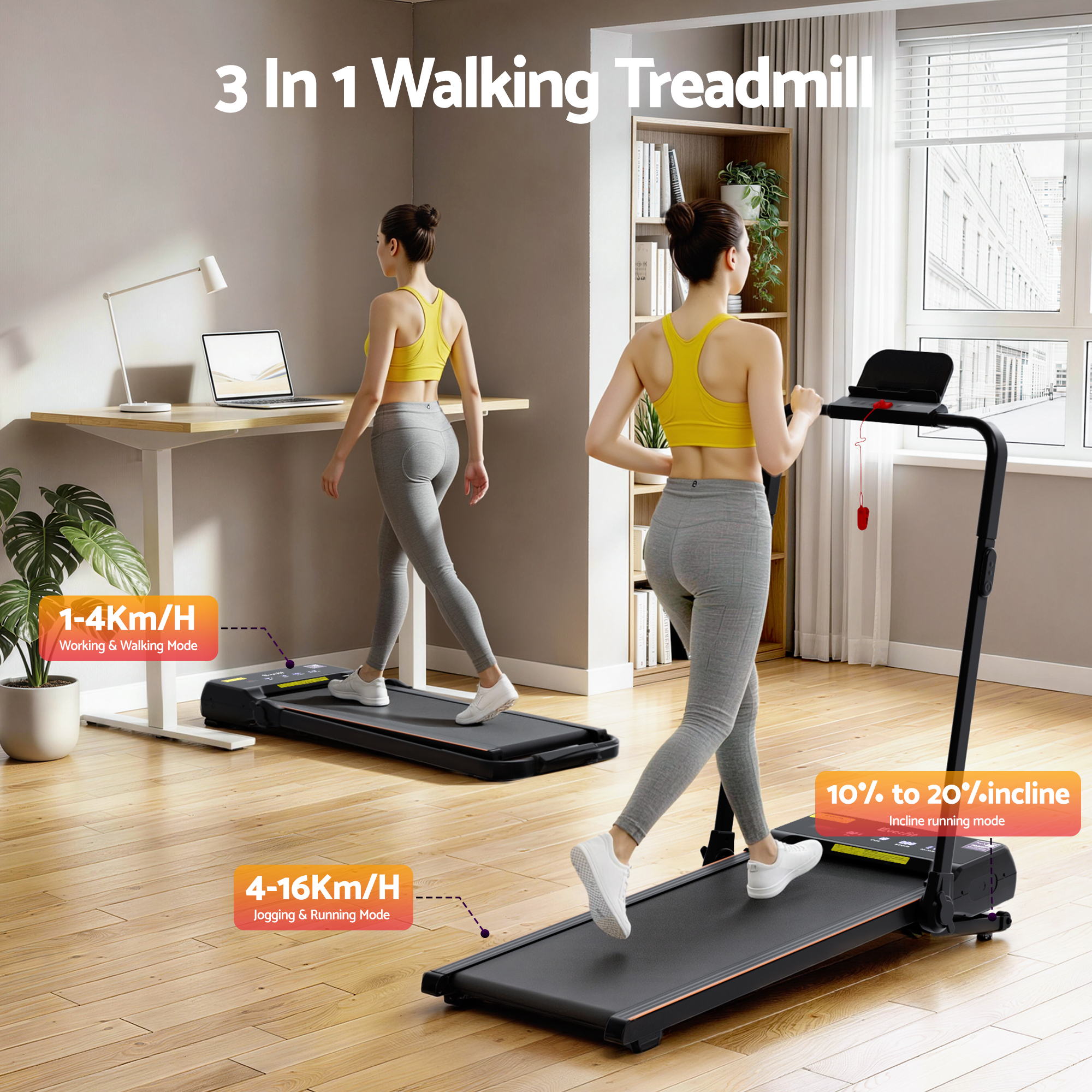 Treadmills: Everfit 3 in 1 Walking Pad Treadmill 20% Auto Incline Under Desk Foldable Treadmills for Home With 40cm Wide Belt