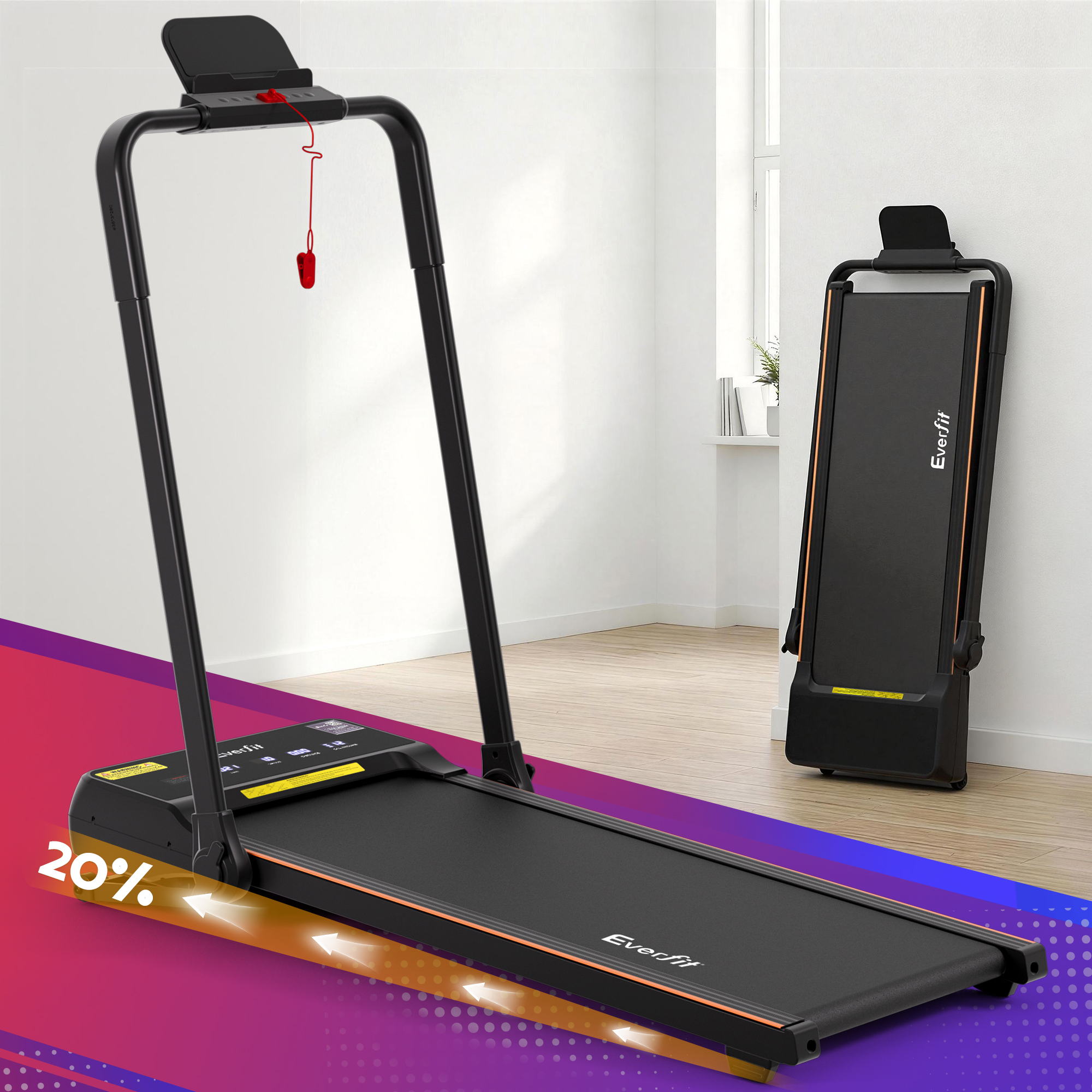 Treadmills: Everfit 3 in 1 Walking Pad Treadmill 20% Auto Incline Under Desk Foldable Treadmills for Home With 40cm Wide Belt