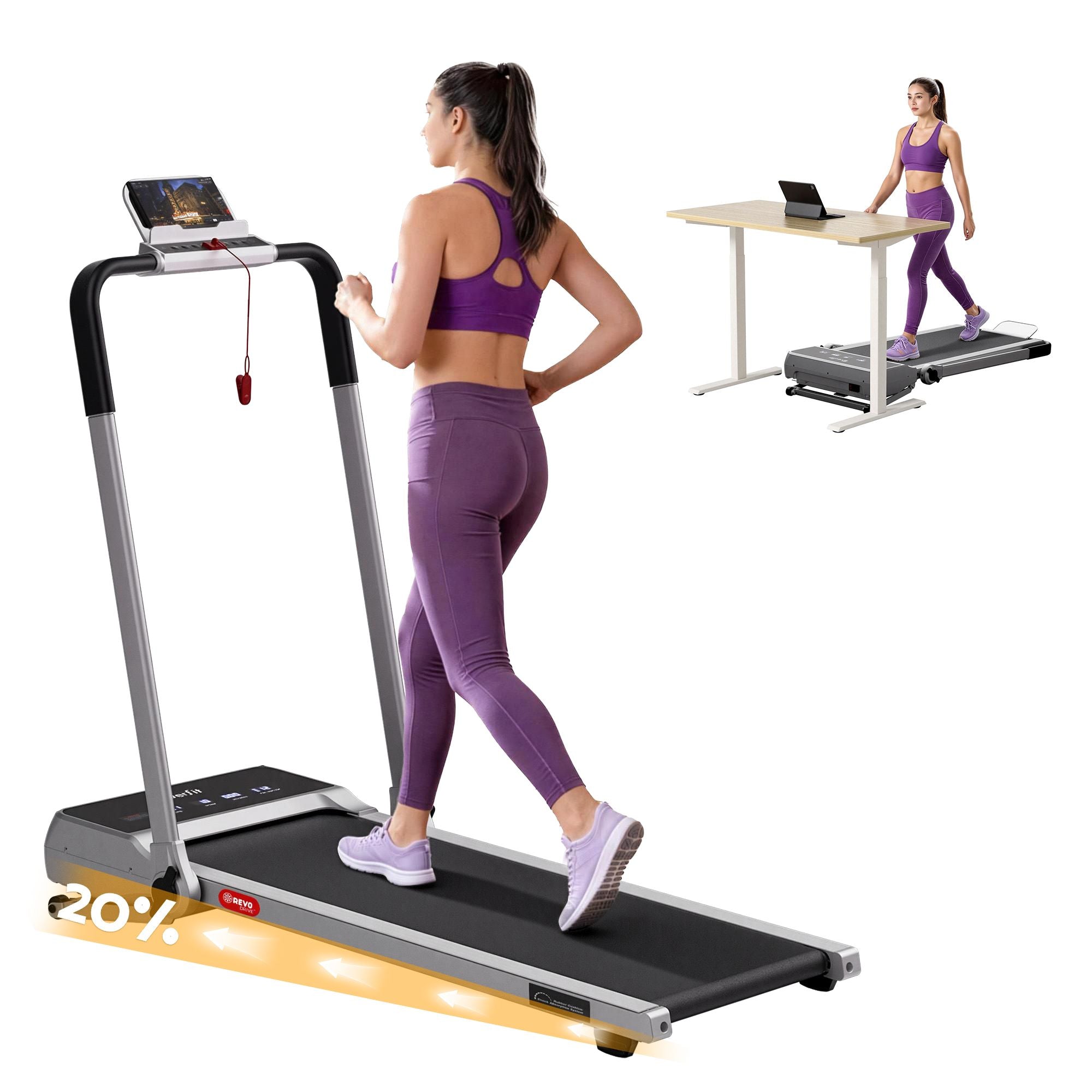 Everfit 3 in 1 Walking Pad Treadmill 20% Auto Incline Under Desk Foldable Treadmills for Home With 40cm Wide Belt Silver