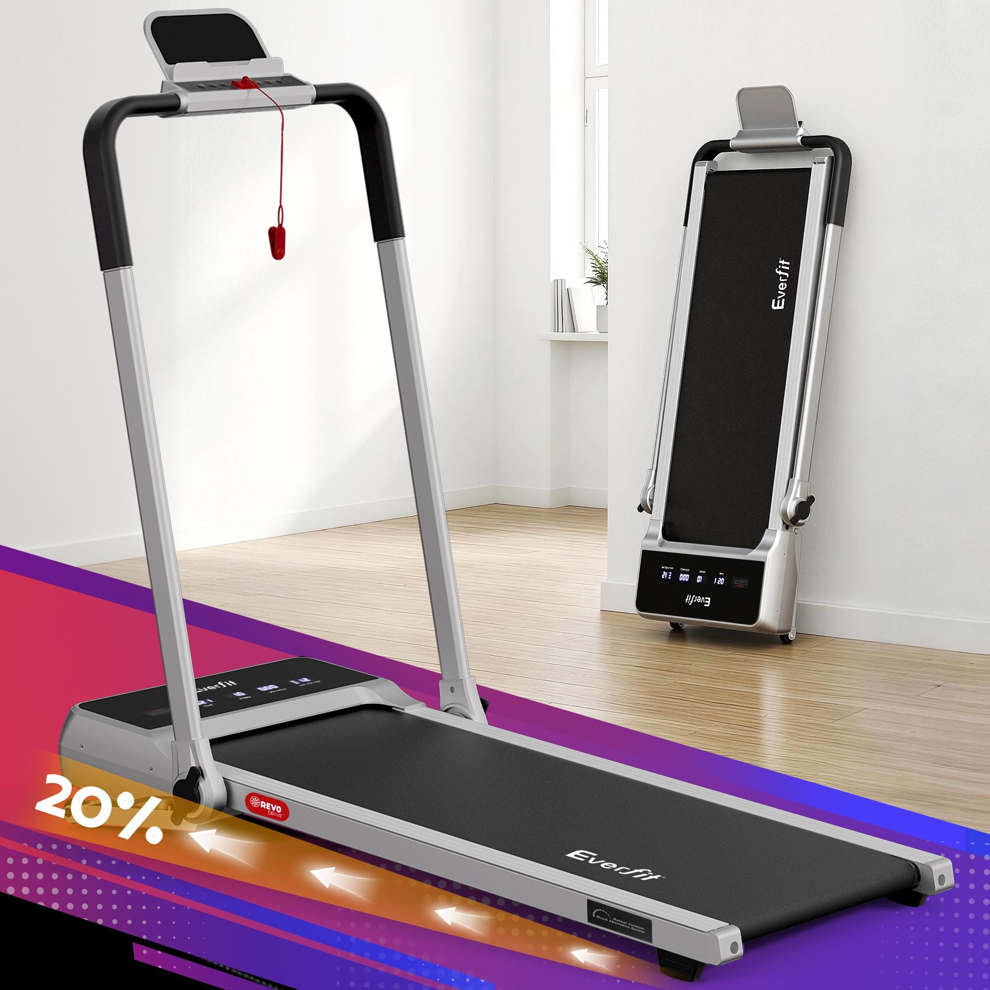 Everfit 3 in 1 Walking Pad Treadmill 20% Auto Incline Under Desk Foldable Treadmills for Home With 40cm Wide Belt Silver