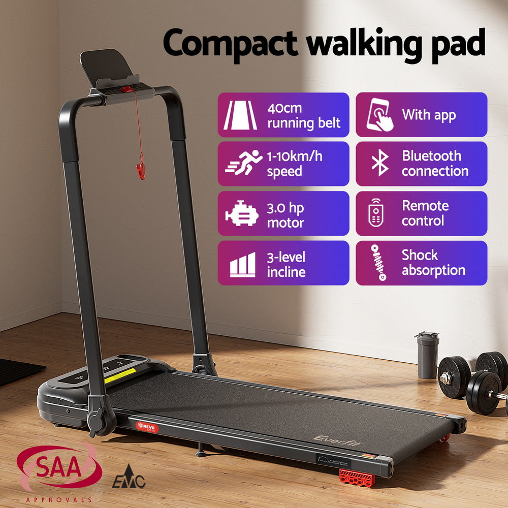 Treadmills: Everfit Treadmill Electric Walking Pad with Incline Foldable for Home Gym Black