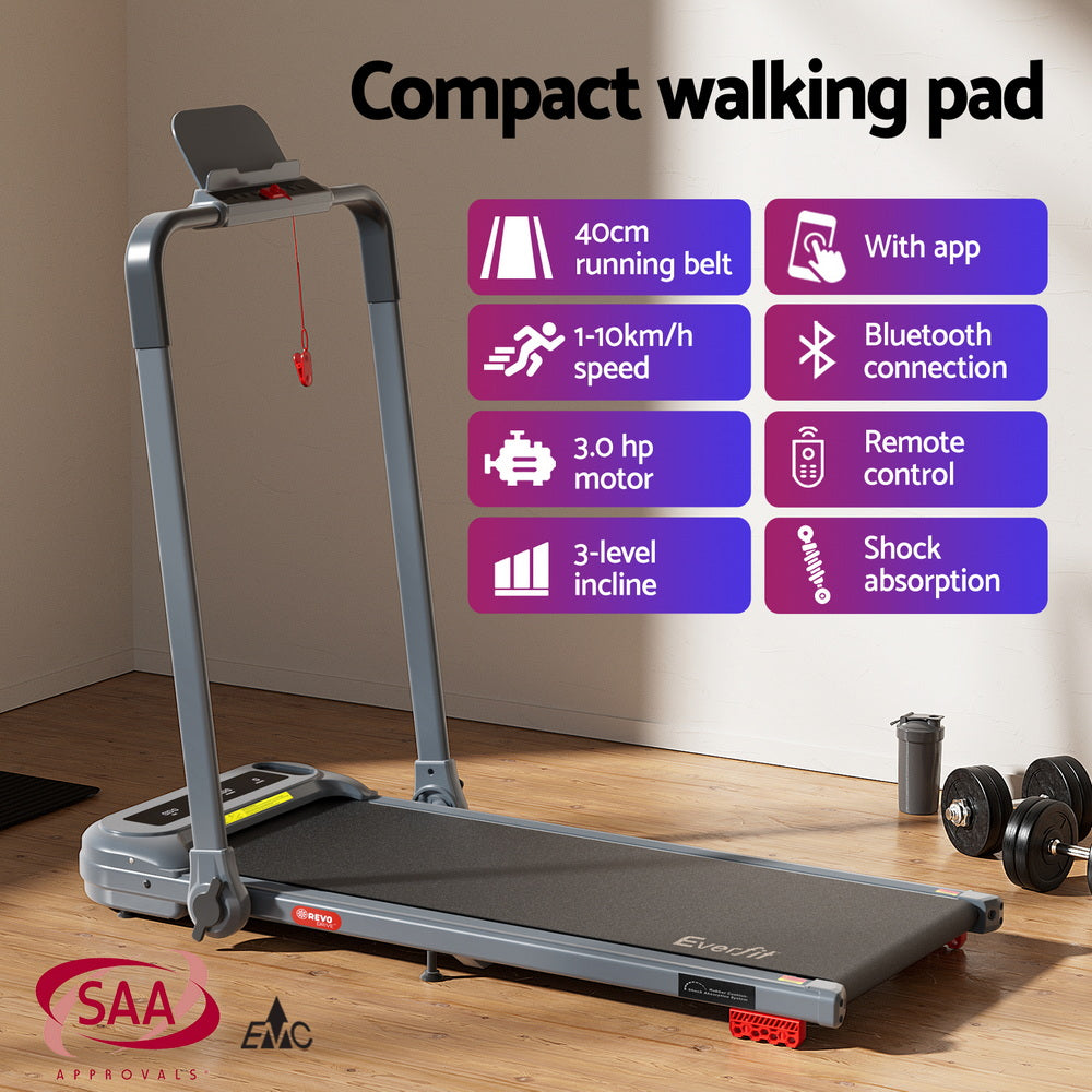 Treadmills: Everfit Treadmill Electric Walking Pad with Incline Foldable for Home Gym Grey