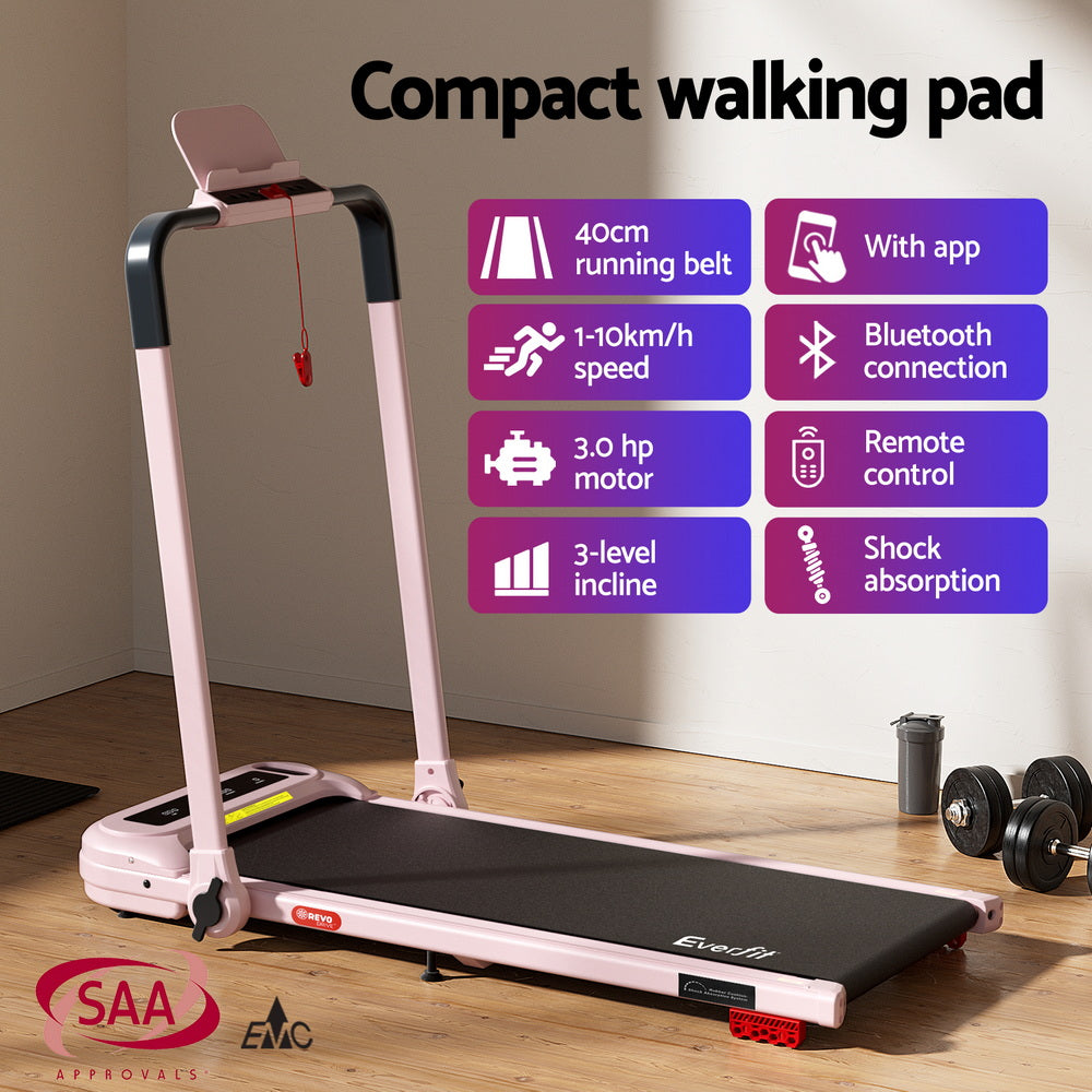 Treadmills: Everfit Treadmill Electric Walking Pad with Incline Foldable for Home Gym Pink
