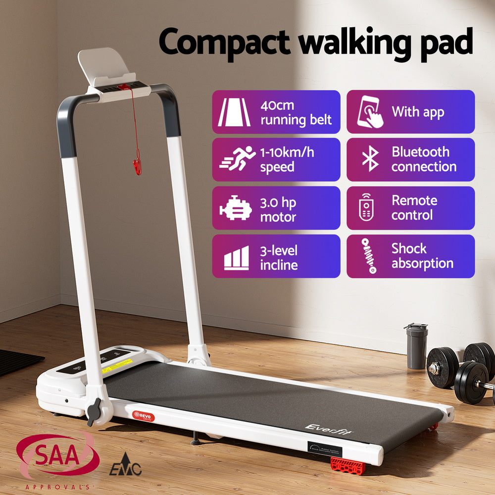 Treadmills: Everfit Treadmill Electric Walking Pad with Incline Foldable for Home Gym White