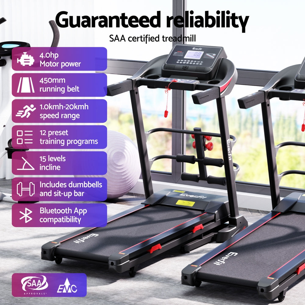 Treadmills: Everfit Treadmill Electric Home Gym Fitness Exercise Machine w/ Sit Up Bar 450mm