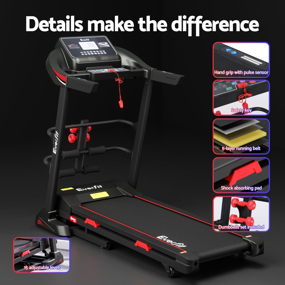 Treadmills: Everfit Treadmill Electric Home Gym Fitness Exercise Machine w/ Sit Up Bar 450mm
