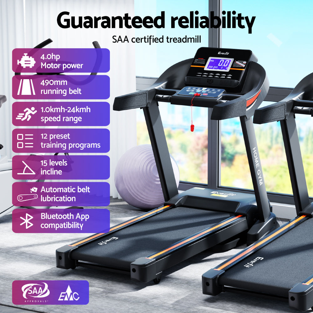 Treadmills: Everfit Treadmill Electric Auto Incline Home Gym Fitness Exercise Machine 490mm