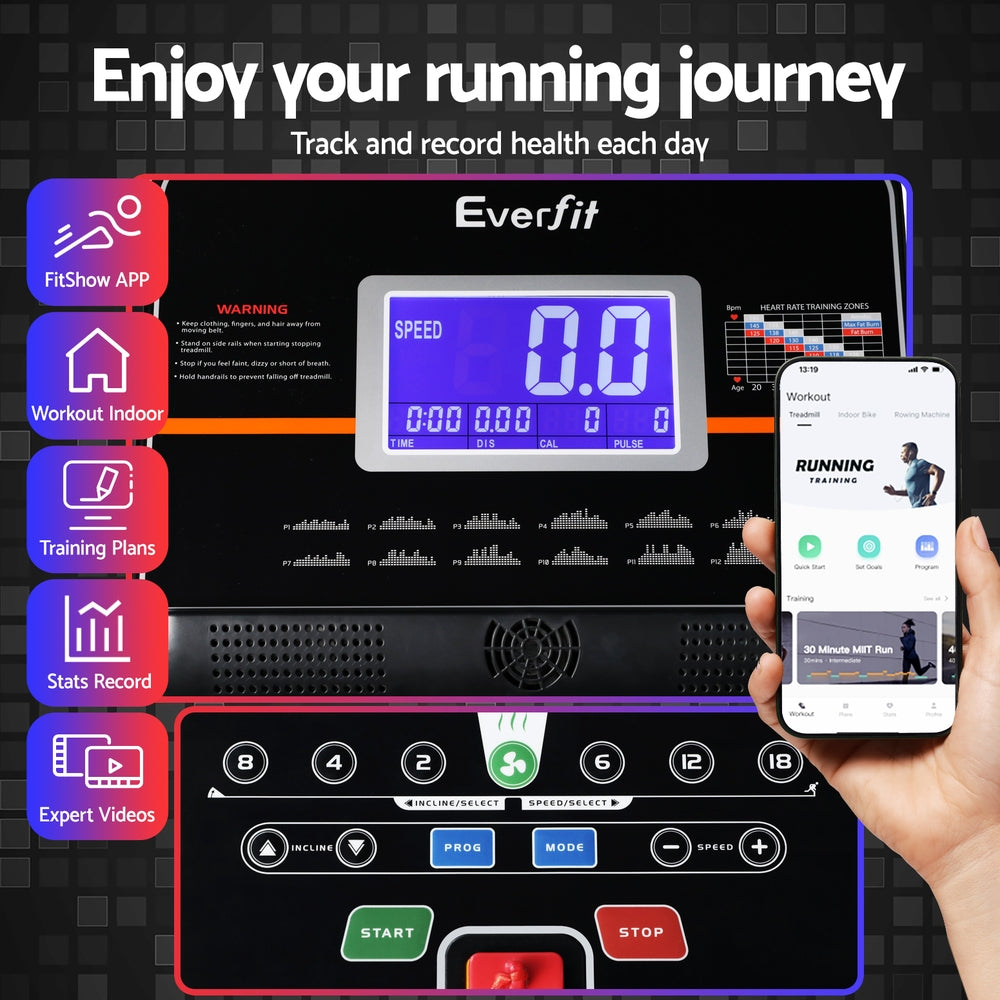 Treadmills: Everfit Treadmill Electric Auto Incline Home Gym Fitness Exercise Machine 490mm