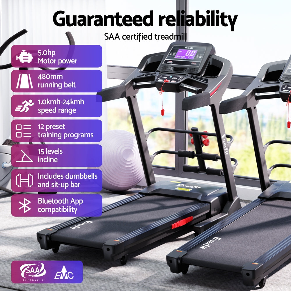 Treadmills: Everfit Treadmill Electric Home Gym Fitness Exercise Machine w/ Sit Up Bar 480mm