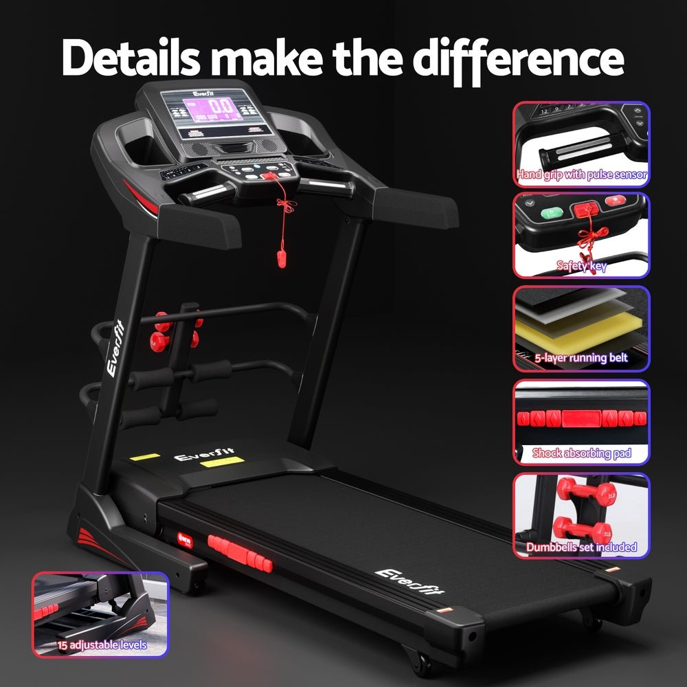 Treadmills: Everfit Treadmill Electric Home Gym Fitness Exercise Machine w/ Sit Up Bar 480mm