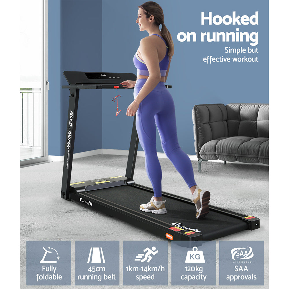 Treadmills: Everfit Treadmill Electric Home Gym Fitness Exercise Fully Foldable 450mm Black
