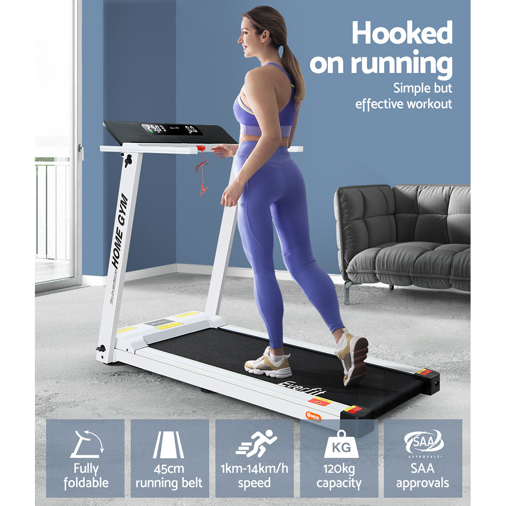 Treadmills: Everfit Treadmill Electric Home Gym Fitness Exercise Fully Foldable 450mm White