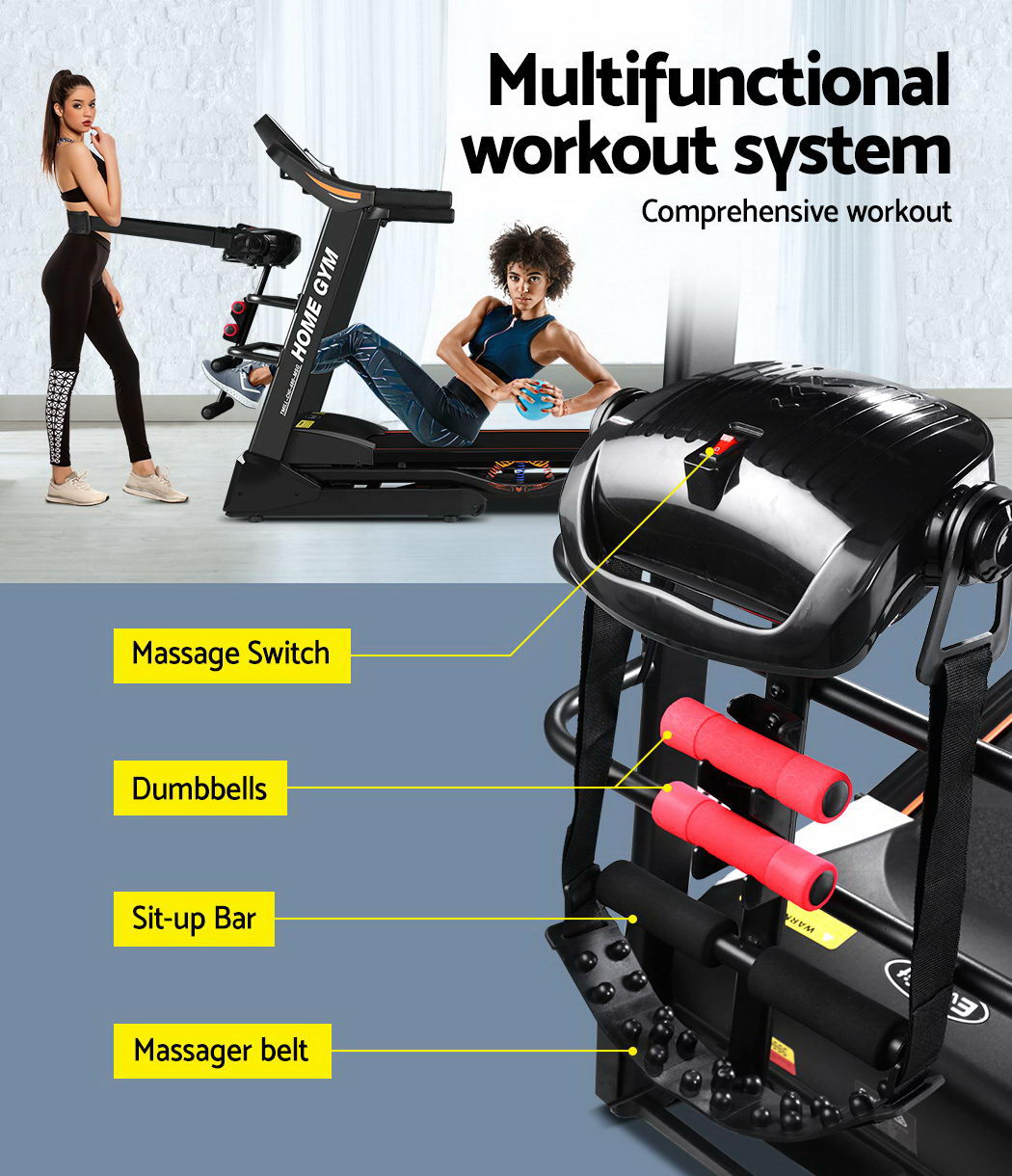 Treadmills: Everfit Treadmill Electric Home Gym Fitness Exercise Machine w/ Massager 480mm